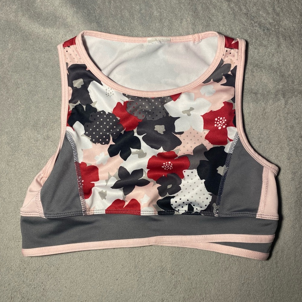 Floral Sports Bra in Pink and Gray